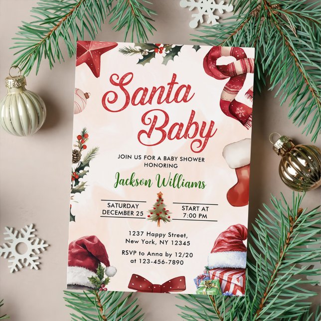 Santa Baby Weihnachts Winter Baby Dusche Einladung (Von Creator hochgeladen)