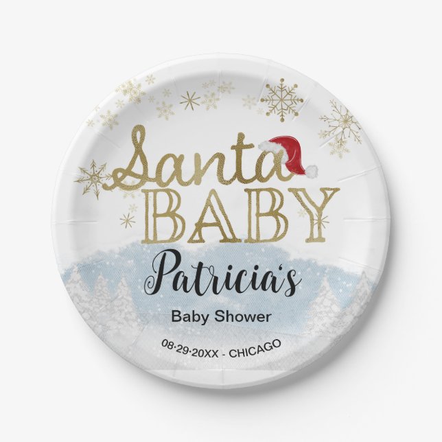 Santa Baby Weihnachts Winter Baby Dusche Pappteller (Vorderseite)