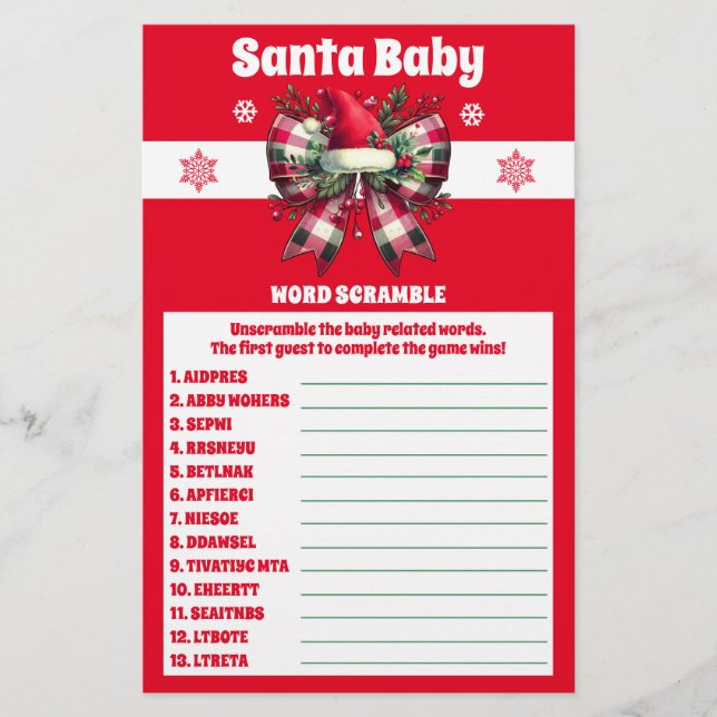 Santa Baby Weihnachtsbow Baby Dusche Word Spiel (Vorderseite)
