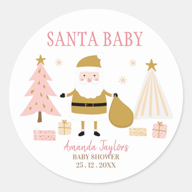 Santa Baby, Weihnachtsdusche Runder Aufkleber (Vorderseite)