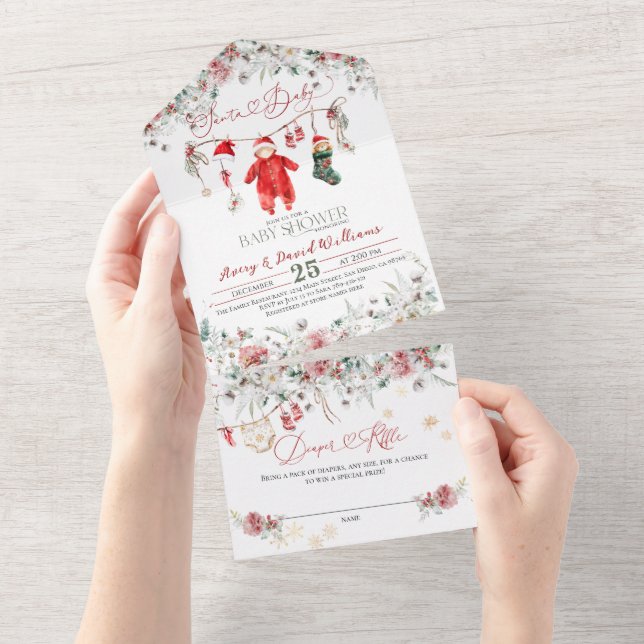 Santa Baby Weihnachtsduschgeschlecht neutral All In One Einladung (Abreißen)