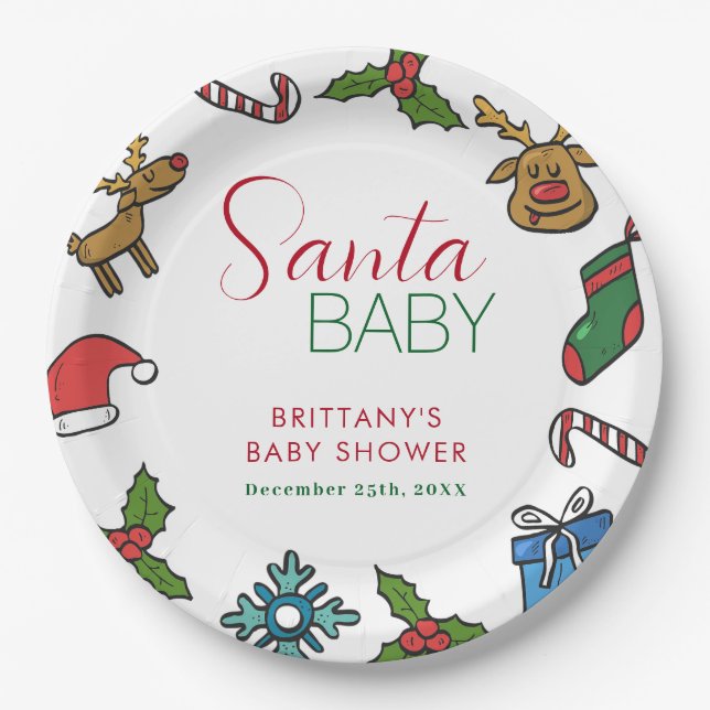 Santa Baby Weihnachtsgeschlecht Neutral Baby Dusch Pappteller (Vorderseite)