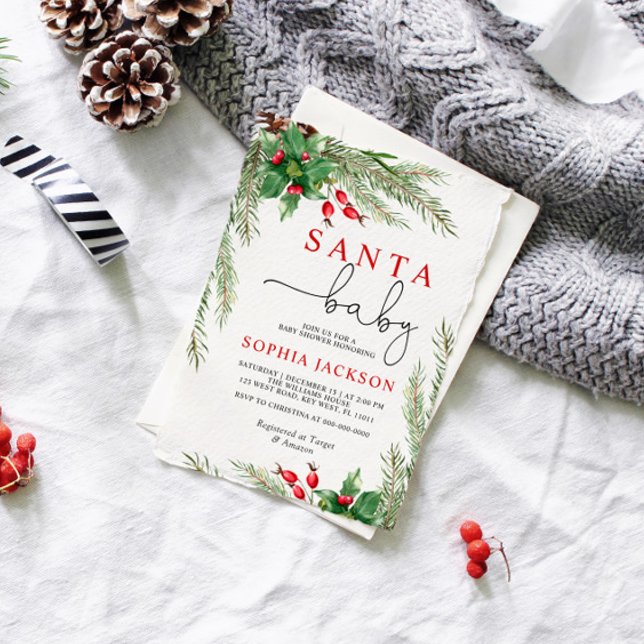 Santa Baby Winter Blume Kinderdusche Einladung (Von Creator hochgeladen)
