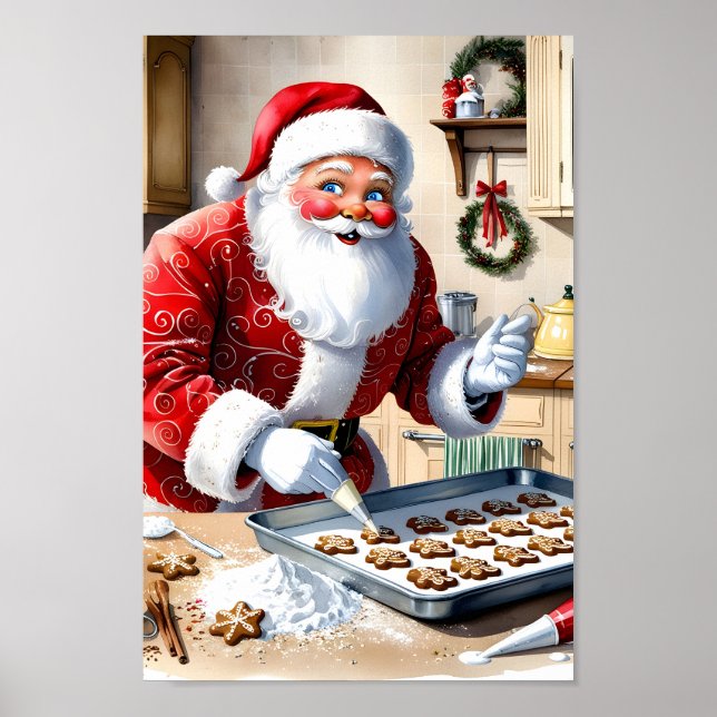 Santa Baking Gingerbrot Cookies Küche Wand an Wand Poster (Vorne)