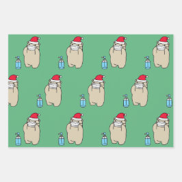 SANTA-Bär mit MASK- UND SANITIZER-Wrapping Paper Geschenkpapier Set
