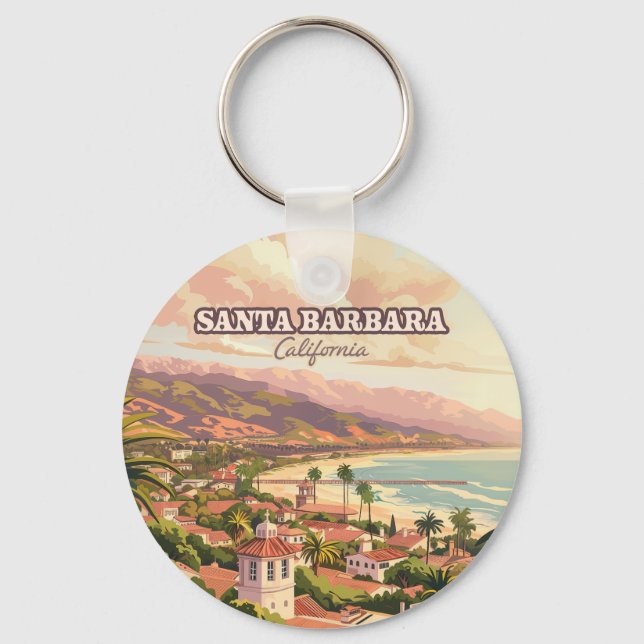 Santa Barbara Beach Central Coast California Retro Schlüsselanhänger (Vorderseite)