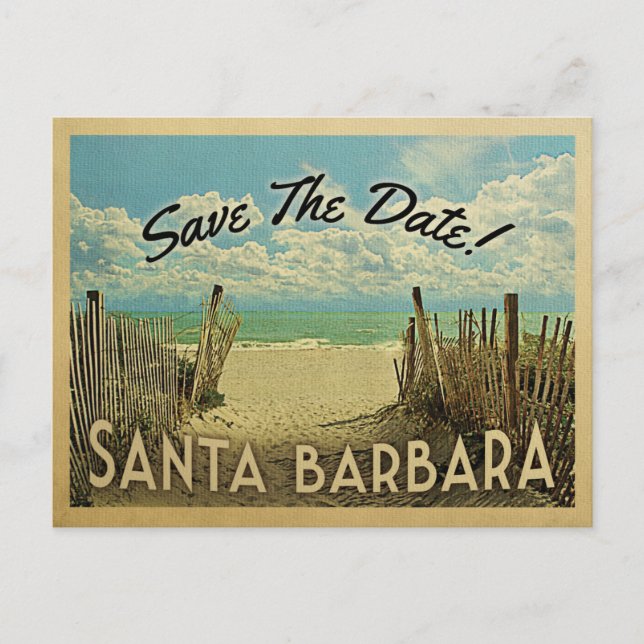 Santa Barbara Beach Vintag Save the Date Ankündigungspostkarte (Vorderseite)