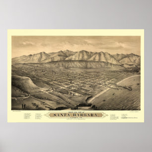 Santa Barbara, CA Panorama Karte - 1877 Poster