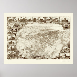 Santa Barbara, CA Panorama Karte - 1898 Poster