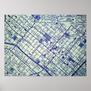 Santa Barbara, CA Vintag Map Poster