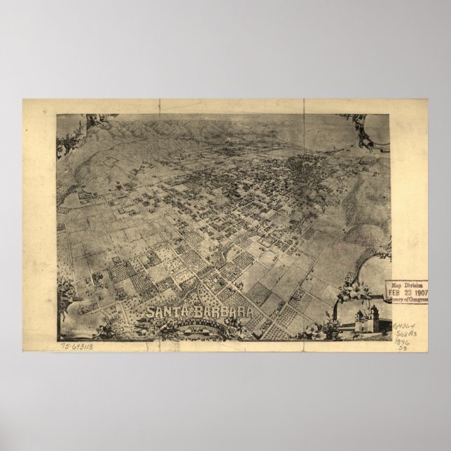 Santa Barbara California 1896 Panoramic Map Poster (Vorne)