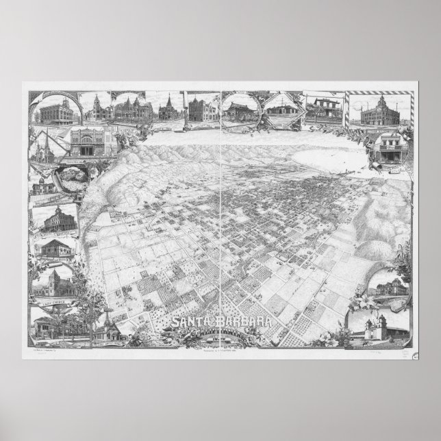 Santa Barbara California 1898 Panoramakarte Poster (Vorne)