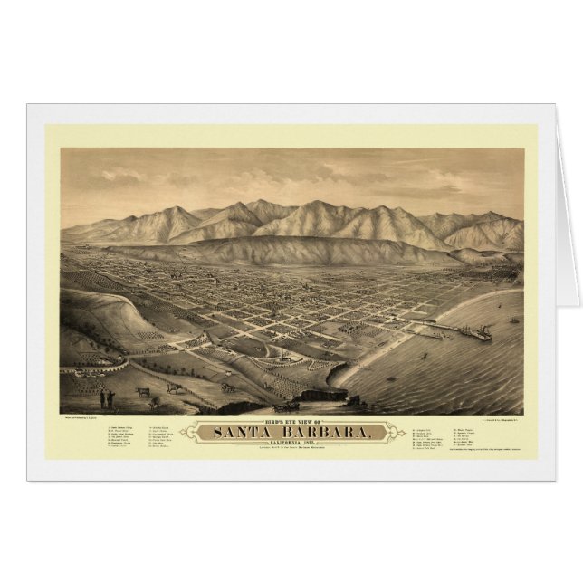 Santa Barbara, carte panoramique de CA - 1877 (Devant horizontal)