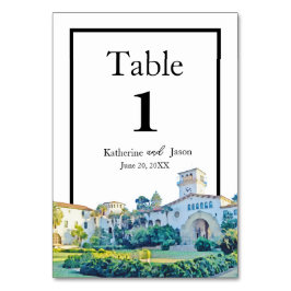 Santa Barbara Courthouse Wassercolor Hochzeit Tischnummer