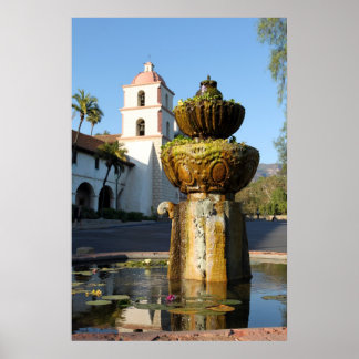 Santa Barbara Mission Fotain Poster
