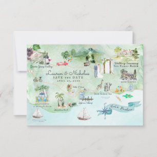Santa Barbara Reisehochzeits-Routenkarte Einladung