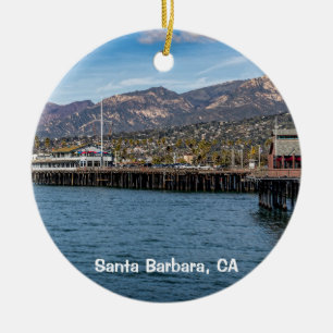 Santa Barbara, Stearns Wharf & Brauner Pelikan Keramik Ornament
