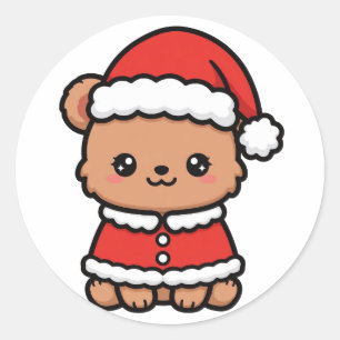 Santa-Bärenjungen-Weihnachten Runder Aufkleber