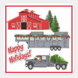 Santa Barn Truck Horse Trailer Weihnachten Quadratischer Aufkleber