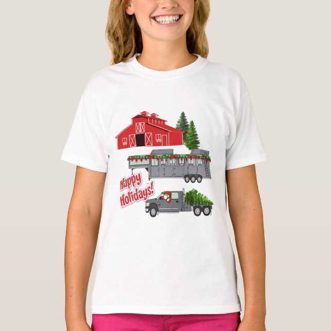Santa Barn Truck Horse Trailer Weihnachten T-Shirt (Vorderseite)