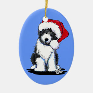 Santa Barted Collie Oval Ornament