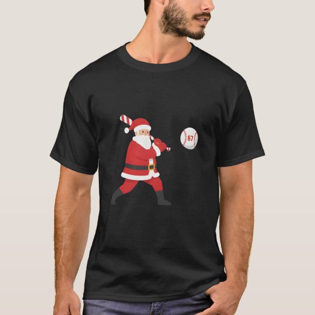 Santa Baseball Six Seven Meme Christmas Festive  T-Shirt (Vorderseite)