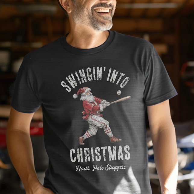 Santa Baseball “Swingin’ Into Christmas” Holiday Tri-Blend Shirt (Von Creator hochgeladen)