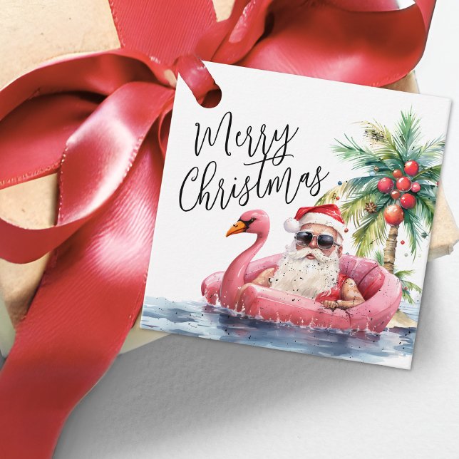 Santa Beach Frohe Weihnachten Geschenkanhänger (Santa Beach Merry Christmas Favor Tags )