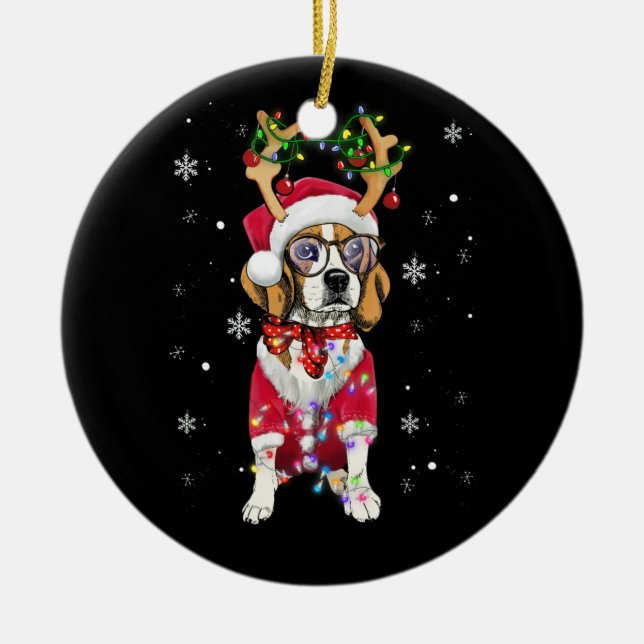 Santa Beagle Rentiere Light Weihnachtsgeschenke Keramik Ornament (Vorne)