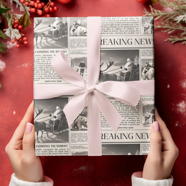 Santa Bear Breaking News Zeitung Weihnachtsbaum Geschenkpapier (Von Creator hochgeladen)