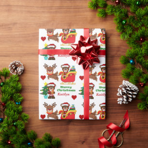Santa Bear Sleigh Personalisierte Kinder Geschenkpapier