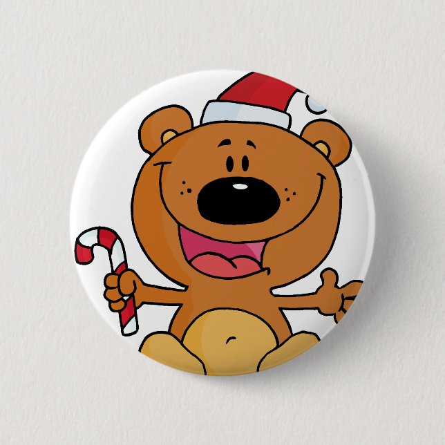 Santa Bear with Candy Cane Button (Vorderseite)