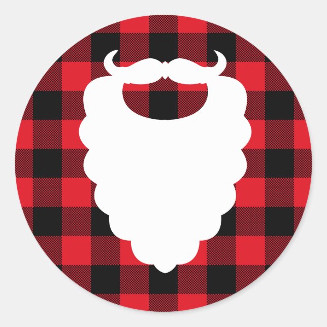 Santa Beard Karierter Urlaub Runder Aufkleber (Vorderseite)