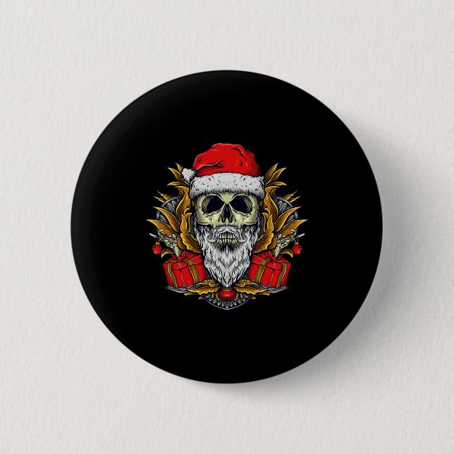 Santa Bearded Skull Christmas Pajama Button (Vorderseite)