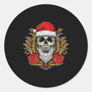 Santa Bearded Skull Christmas Pajama Runder Aufkleber