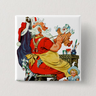 Santa bei der Arbeit Button