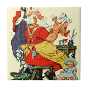 Santa bei der Arbeit Fliese
