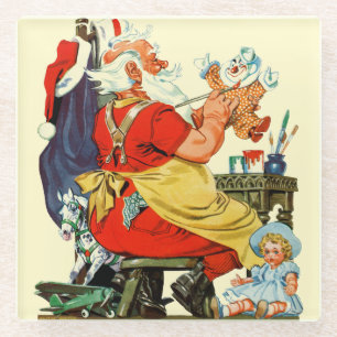 Santa bei der Arbeit Glasuntersetzer