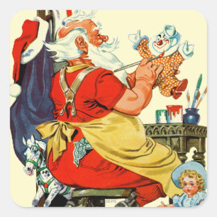 Santa bei der Arbeit Quadratischer Aufkleber
