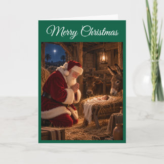 Santa beim Beten an der Krippe Weihnachtskarte Karte