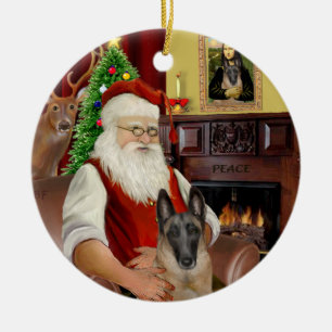 Santa - Belgische Malinois Keramik Ornament