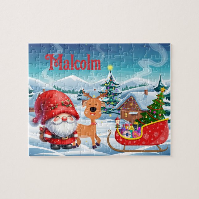 Santa benutzerdefiniertes Kindername-Puzzle  (Horizontal)