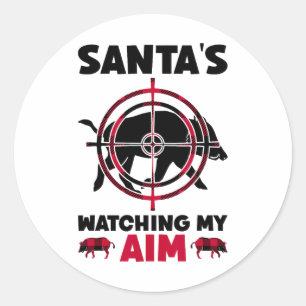 Santa beobachtet mein Ziel - Wildschweinjagd  Runder Aufkleber