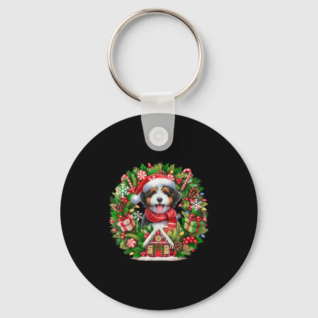 Santa Bernedoodle Weihnachtsblumen Besitzer Ki Schlüsselanhänger (Vorderseite)