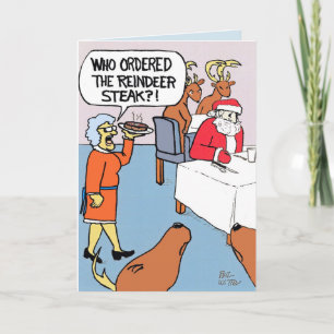 Santa bestellt ein Rentierschnitzel. Karte
