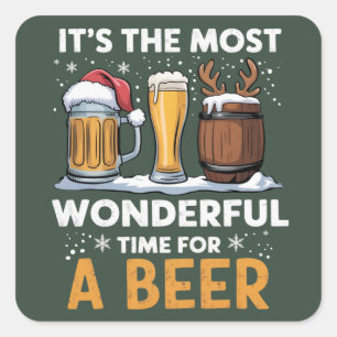 Santa-Bier-Weihnachtsfeier Trinken Familie Geschen Quadratischer Aufkleber