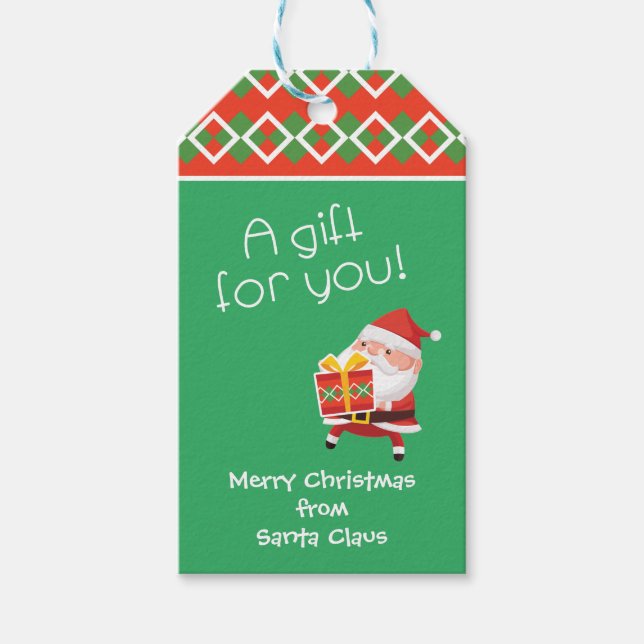 Santa bietet ein Geschenk für Sie Geschenkanhänger (Vorderseite)