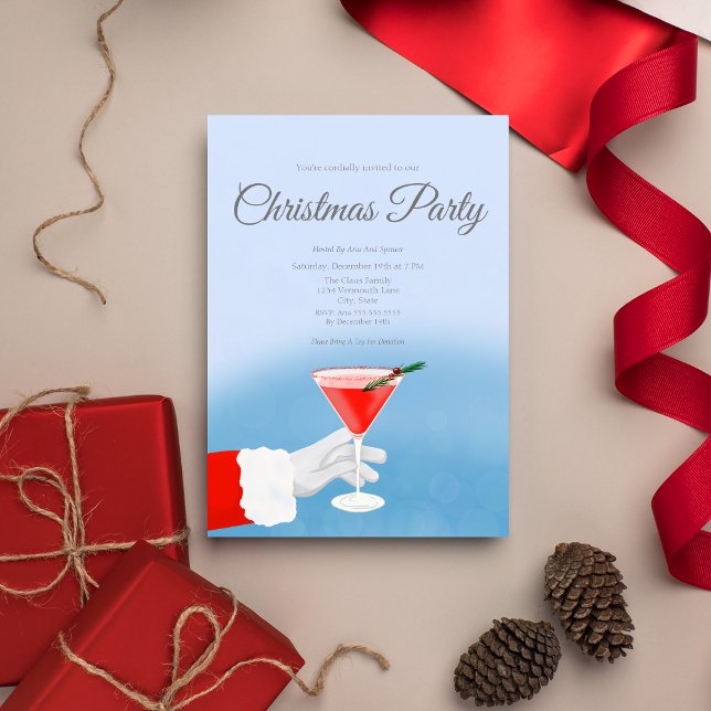 Santa bietet Martini zu Weihnachten Party Einladung (Sip into the spirit! Unleash the festivities with our Christmas Martini Glass invite and download.)