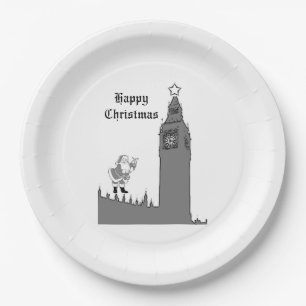 Santa Big Ben London Father Weihnachten Pappteller