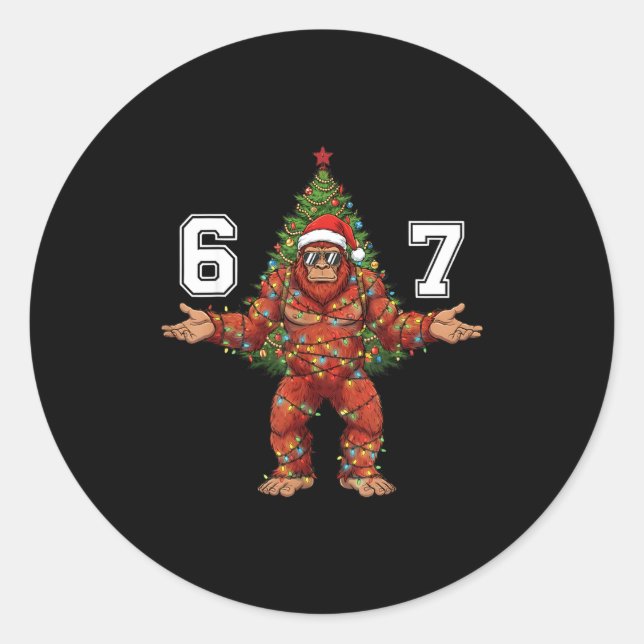 Santa Bigfoot 67 Christmas Tree Xmas Lights Funny  Runder Aufkleber (Vorderseite)